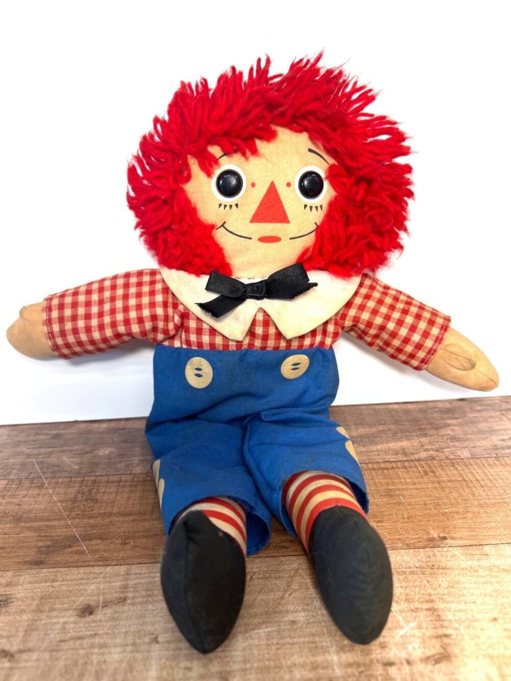 Vintage Raggedy Andy Doll With "I Love You" Heart Red Yarn Hair Approx. 12" Tall